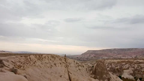 View from the edge of a mountain in Cappadocia Turkey Stock Footage 131422737