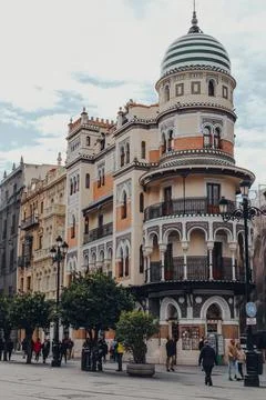 View of Edificio de La Adriatica building in Seville, Spain. Stock Photos