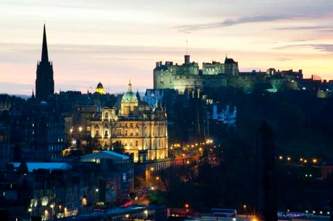 View of edinburgh castle at sunset Stock Photos