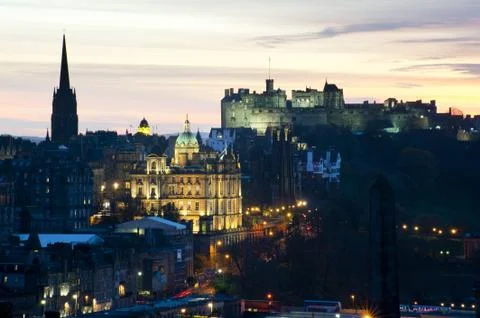 View of Edinburgh Castle at sunset Stock Photos