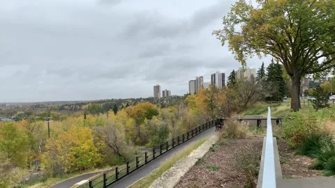 View of Edmonton Downtown an a Cloudy Rainy Autumn Day Stock Footage 261343346