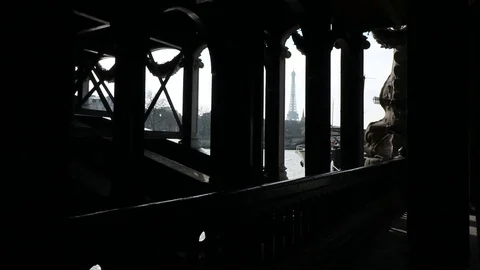 View of the Eiffel tower from the Alexander III bridge Stock Footage 74518034