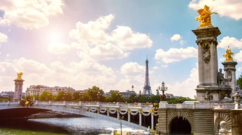 View of Eiffel Tower and Alexander III Bridge. Paris, France. Timelapse Stock Footage 62617305