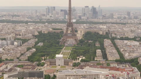 View of the Eiffel Tower and La Defense district in Paris, France. Stock Footage 237925379