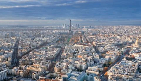 View on Eiffel Tower and panorama of Paris in winter afternoon view on Eif... Stock Photos