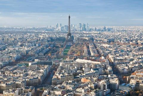 View on Eiffel Tower and panorama of Paris in winter afternoon view on Eif... Stock Photos