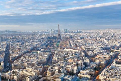View on Eiffel Tower and panorama of Paris in winter afternoon view on Eif... Stock Photos