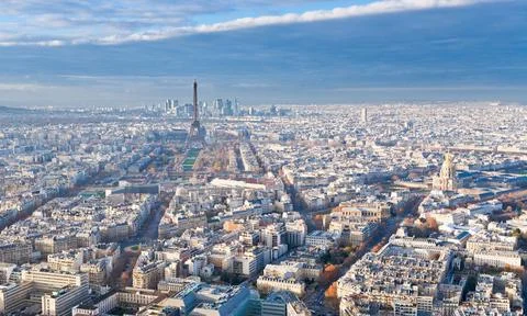View on Eiffel Tower and panorama of Paris in winter afternoon view on Eif... Stock Photos