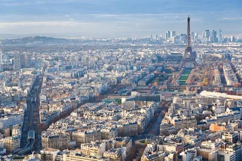 View on Eiffel Tower and panorama of Paris in winter afternoon view on Eif... Stock Photos