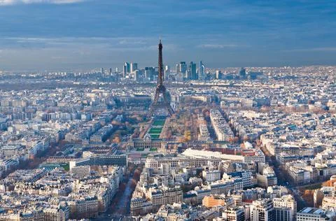 View on Eiffel Tower and panorama of Paris in winter afternoon view on Eif... Stock Photos