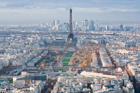 View on Eiffel Tower and panorama of Paris in winter afternoon view on Eif... Stock Photos