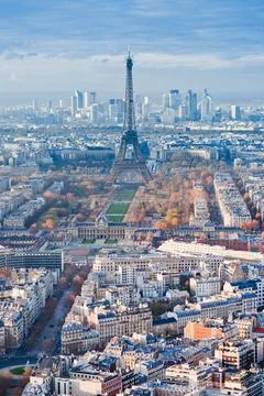 View on Eiffel Tower and panorama of Paris in winter afternoon view on Eif... Stock Photos