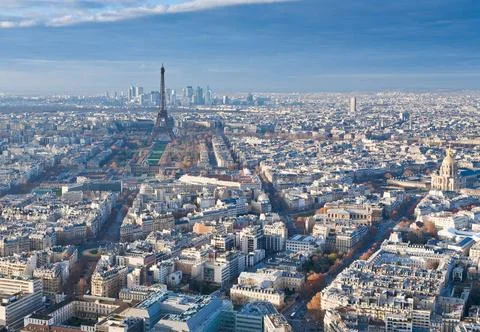 View on Eiffel Tower and panorama of Paris in winter afternoon view on Eif... Stock Photos