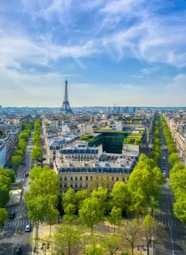 A view of the Eiffel Tower and Paris, France from the Arc de Triomphe. Stock Photos