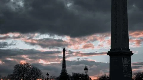 View on Eiffel Tower and Place de la Concorde, Paris, France 스톡 사진