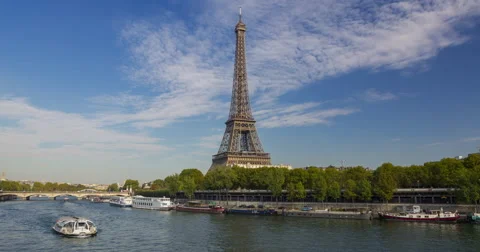 View on Eiffel tower and Seine river Stock Footage 56210260