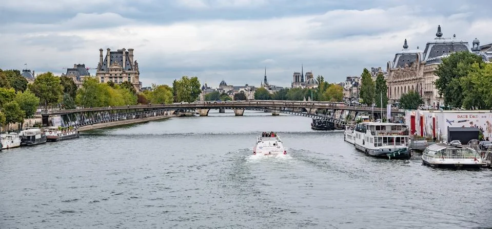 View of the Eiffel Tower and the Senna River in Paris, France. Stock Photos