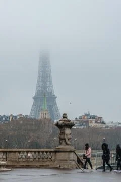 View of Eiffel Tower and sienna river in Paris, France Stock Photos