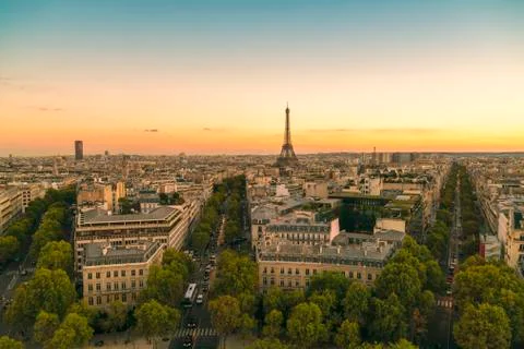 View of Eiffel Tower from Arc de Triomphe, Paris, France, Europe Stock Photos