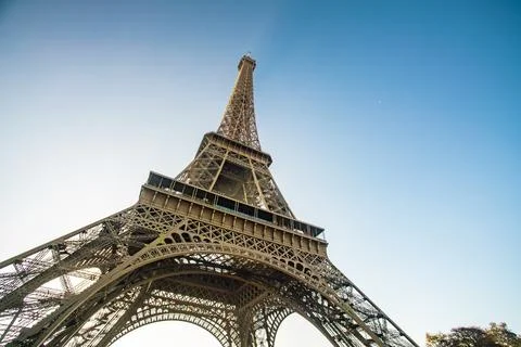 View of Eiffel tower with blue sky, Paris, France Stock Photos