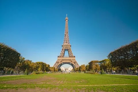 View of Eiffel tower with blue sky, Paris, France Stock Photos