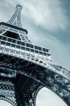 View of the Eiffel Tower in blue tones. Paris France Stock Photos