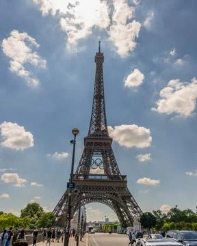 View of the Eiffel tower from the bridge over the river Seine Stock Photos