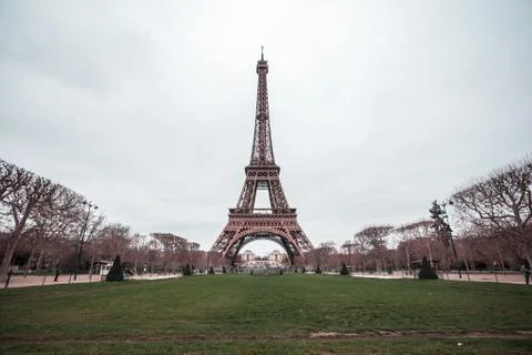 View at Eiffel Tower from the Champ de Mars (Field of Mars) Stock Photos