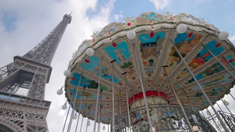 View on Eiffel Tower on Champs de Mars due to cloudy day Stock Footage 223604001