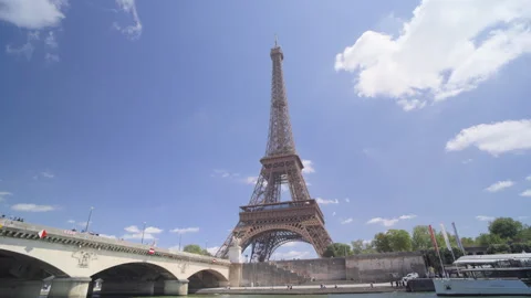 View of Eiffel Tower from the cruise ship on the Seine river, France Stock Footage 315489753