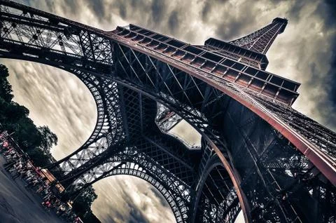 View of eiffel tower in grungy dramatic style Stock Photos