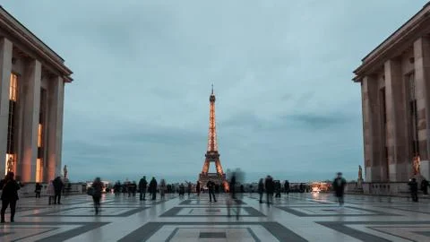 View of Eiffel Tower from Jardins du Trocadero in Paris, France. Eiffel Tower Stock Photos