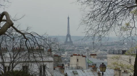 View of Eiffel tower from Montmartre in Paris France. Stock Footage 50954531