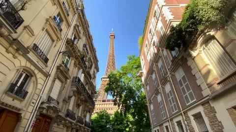 A View Of The Eiffel Tower From The Nearby Rue de l'Université Street In Stock Footage 219394900