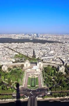 View from the Eiffel Tower on Paris and Palais de Chaillot Stock Photos