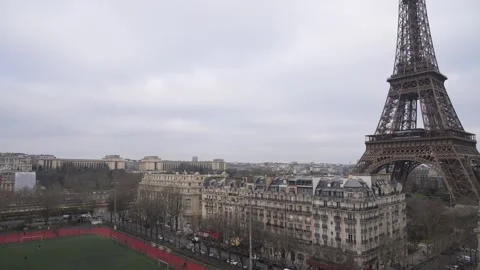 View of the Eiffel Tower in Paris, from a balcony. Slow travelling forward. Stock Footage 301853673