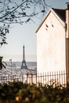 View on the Eiffel Tower in Paris from the Sacred Heart Stock Photos