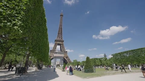 View of Eiffel Tower in a park in Paris, France. Stock Footage 343880217