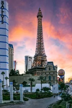 A view of the Eiffel Tower replica at the Paris Las Vegas hotel and casino Stock Photos
