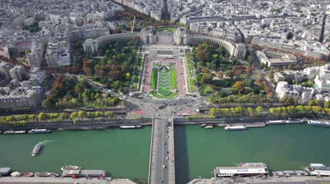 View from the Eiffel Tower on the river Seine and Paris Stock Footage 48918839