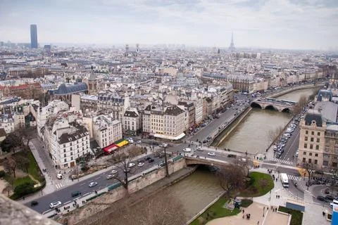 View of Eiffel tower at the river Seine Stock Photos