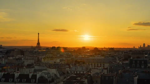View of the Eiffel Tower from the roof at sunset. Paris Stock Footage 246757659