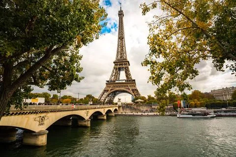 View of Eiffel Tower, the Seine River and Jena Bridge in Paris. View of Ei... Stock Photos