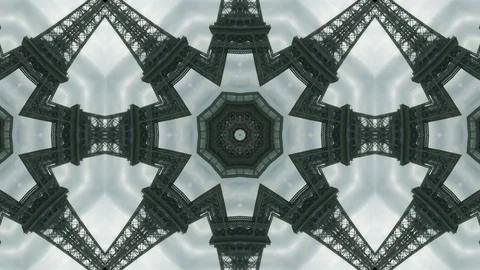 View to the Eiffel Tower on sky background, artistic kaleidoscopic effect Stock Footage 123204198