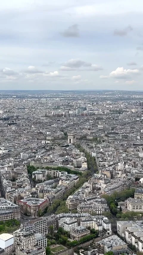 View from the Eiffel Tower on the snow-white buildings of Paris visible river Stock Footage 244253960