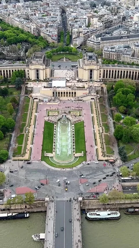 View from the Eiffel Tower on the snow-white buildings of Paris visible river Stock Footage 244254789