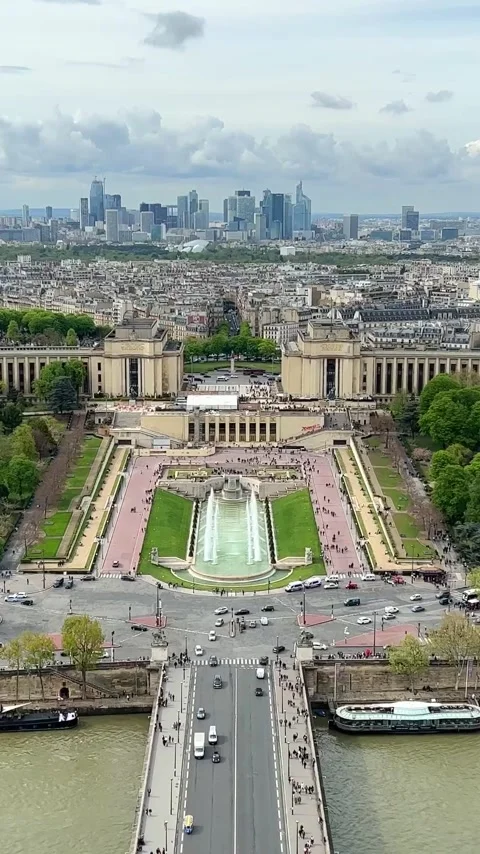 View from the Eiffel Tower on the snow-white buildings of Paris visible river Stock Footage 244257093