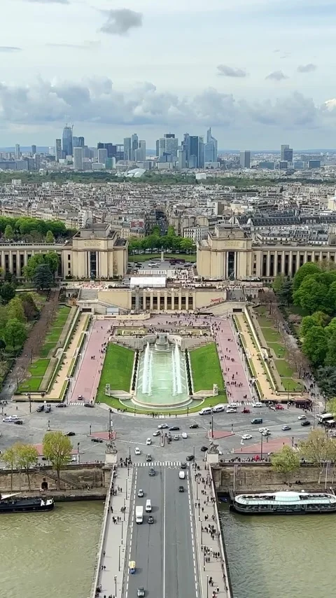 View from the Eiffel Tower on the snow-white buildings of Paris visible river Stock Footage 244257171