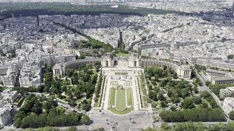 View from Eiffel Tower summit overlooking Trocadéro gardens in Paris, France Stock Footage 337196804