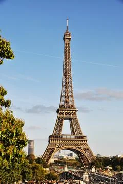 View of the Eiffel Tower on a sunny day. Stock Photos
